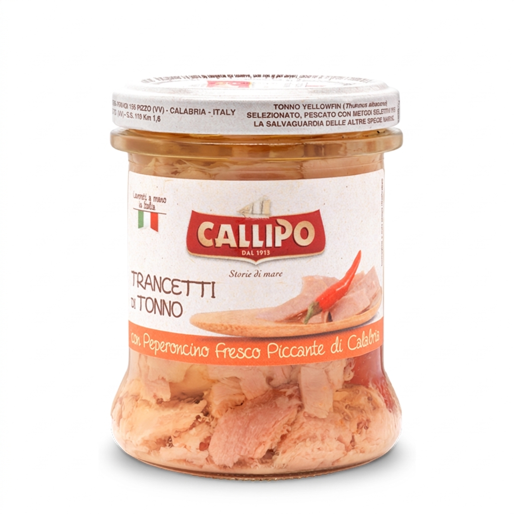 Spicy Chunks of Light Yellowfin Tuna in Olive Oil